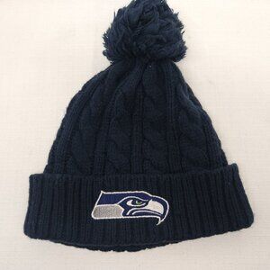 Seattle Seahawks Womens OS Cable Knit Dark Blue Beanie Fan Pom NFL